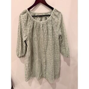 Faherty Organic Cotton Eyelet Tunic Dress Sage Green Medium Boho